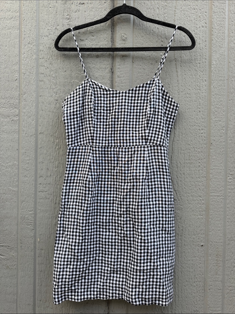 Bardot Black & White Gingham Spaghetti-Strap 100% Linen Mini Dress Size: S